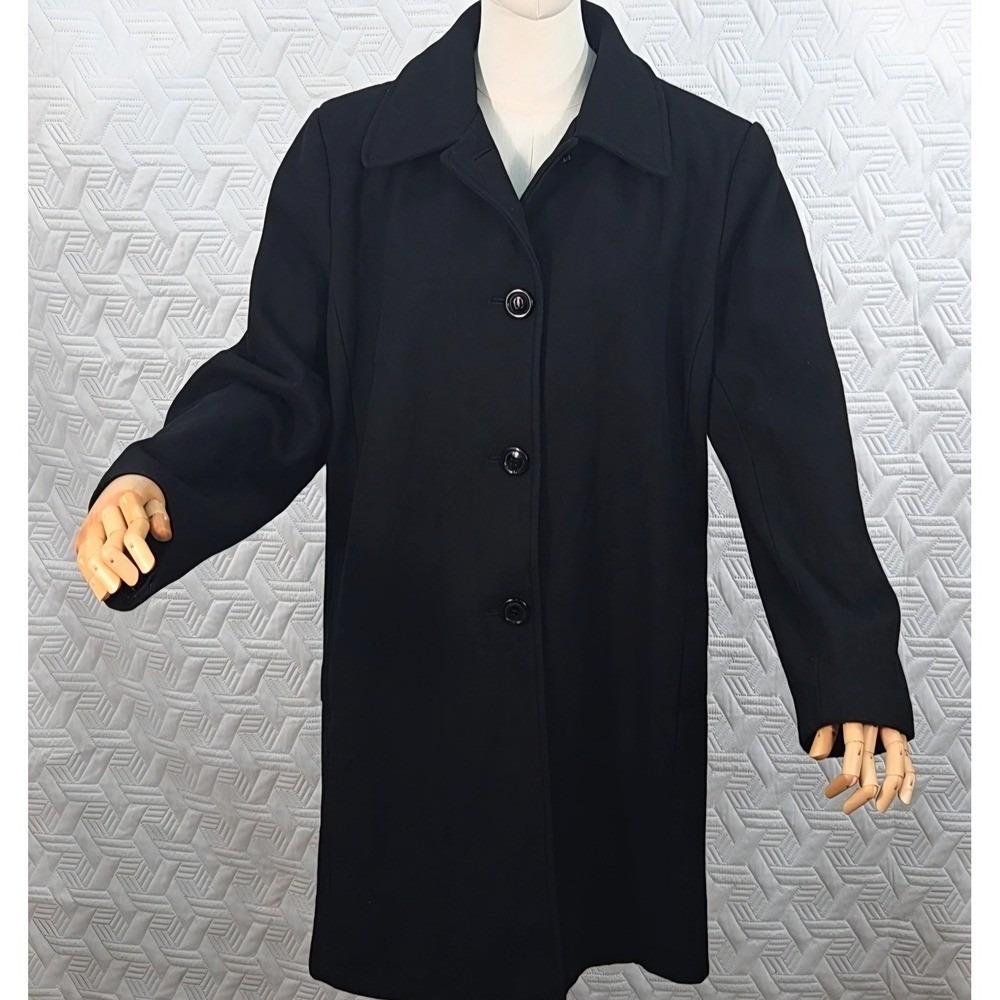 Collection Gallery Black Wool Blend Car Coat Women XL Button Front Long Jacket